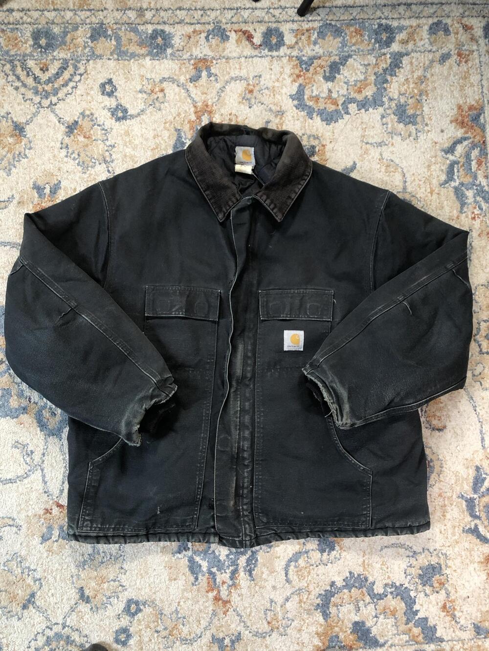 Carhartt Coat Mens 56 Black Canvas Quilted Lined Full Zip Insulated Workwear C03